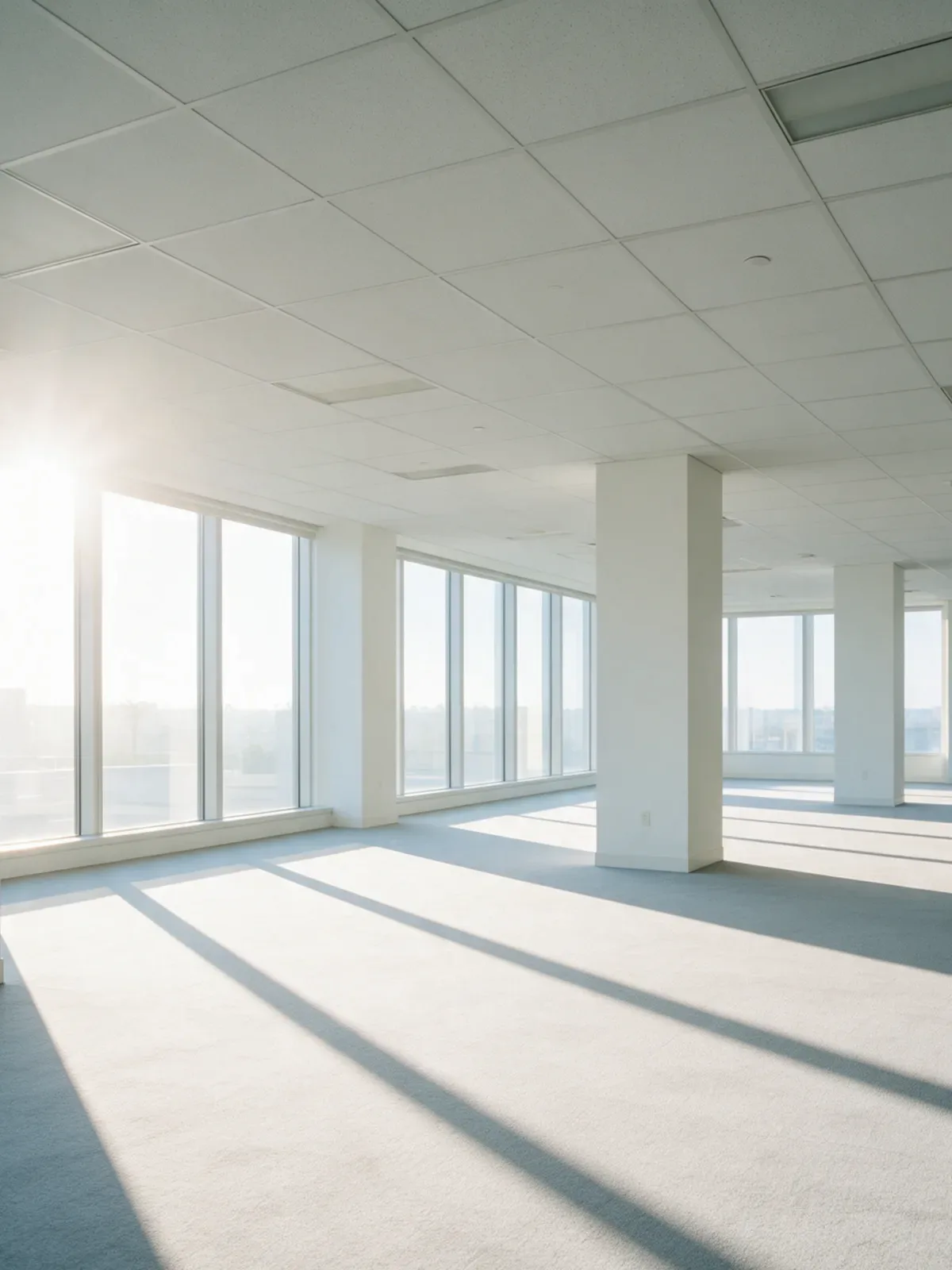 The same office floor, empty and clean